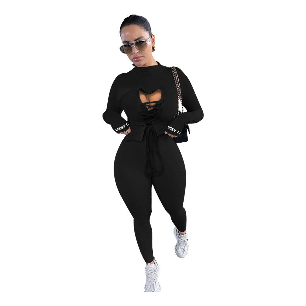 Women's Lace-Up Sports Top and Leggings Set