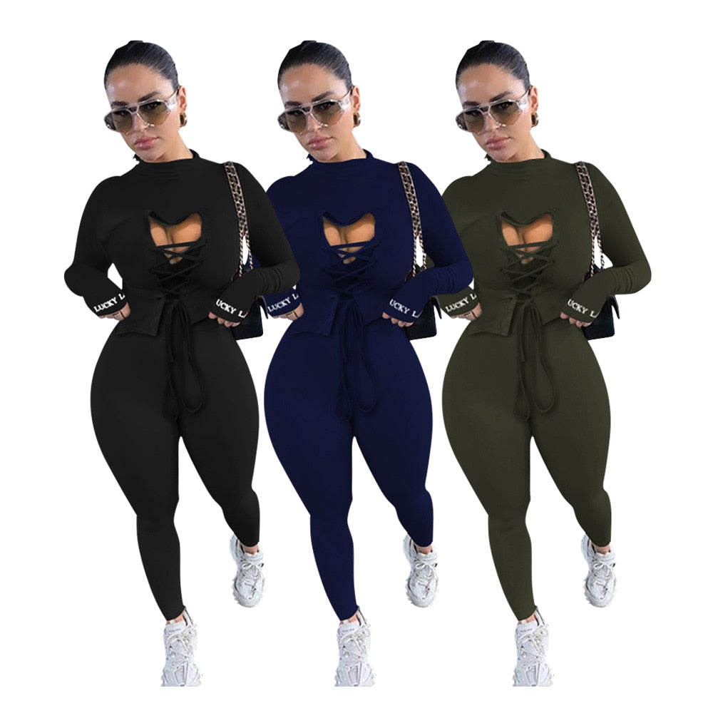 Women's Lace-Up Sports Top and Leggings Set